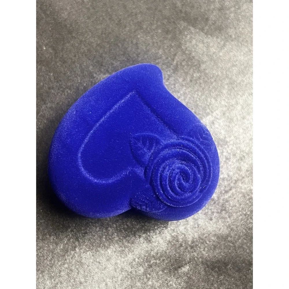 Gorgeous Vintage Blue Velvet Heart-Shaped Ring Box with Rose Design